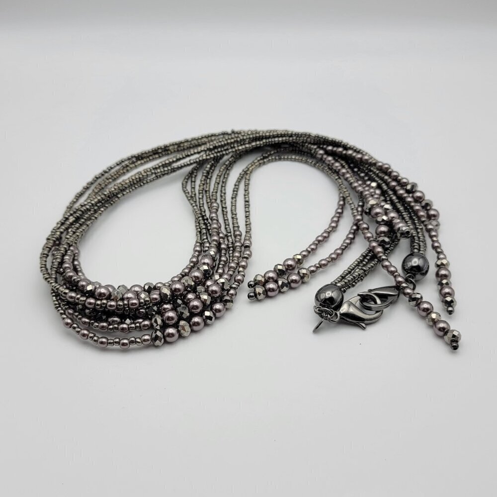 Premier Designs Modern Twist Necklace 2 25" Lariats Gray Hematite Glass Pearl